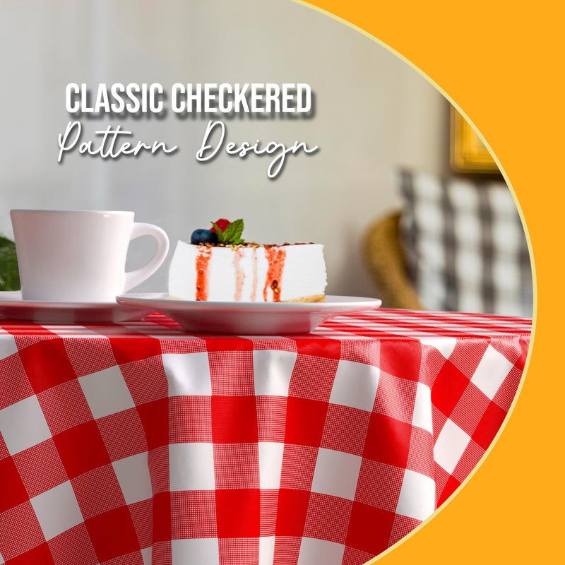 Exquisite Picnic Table Cover - 12 Pack Premium Round Tablecloth - Red & White Checkered BBQ Plastic Table Cover - Gingham Checkerboard Disposable Plastic Tablecloth 84 inch. Round - Image 3
